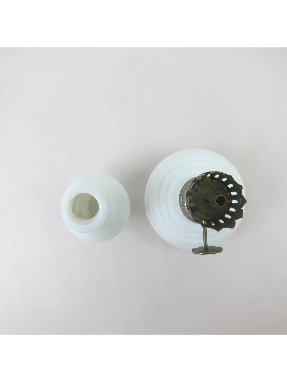 Antique Miniature Oil Lamp White Milk Glass Chimney & Beehive Base 4.5